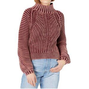 FREE PEOPLE Sweetheart Women's Small Burgundy Rib Chunky Mock Neck Sweater